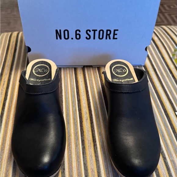 No. 6 Black Leather Clogs - Picture 3 of 5